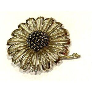 Sarah Coventry DAISY MAE SUNFLOWER GOLD 3" L PIN BROOCH VINTAGE MCM 1960S EUC